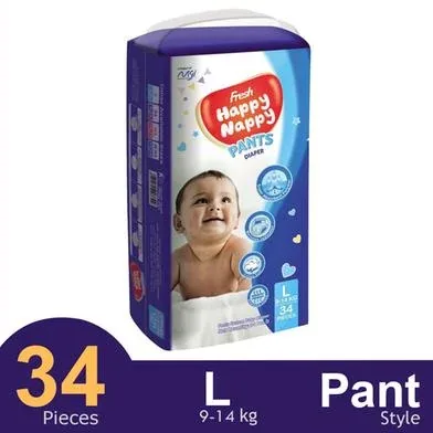 Fresh Happy Nappy Pant System Baby Diaper (L Size) (9-14Kg) (34Pcs) - Rokomari product
